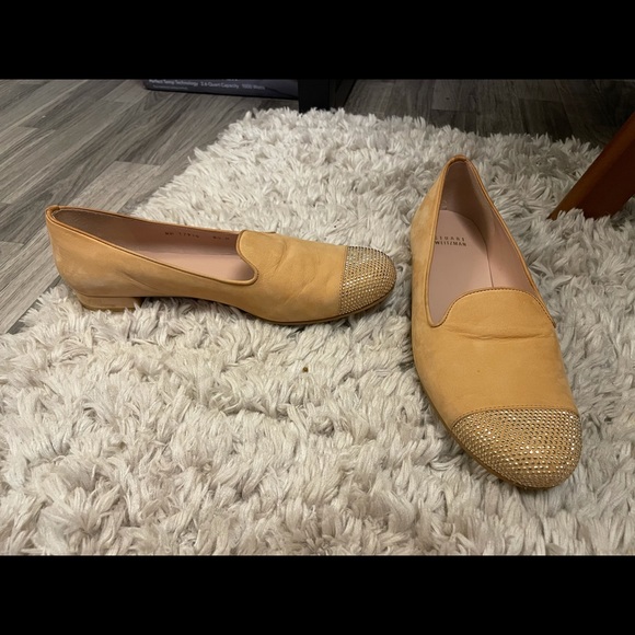 Stuart Weitzman Suede Tan Gold Studded Round Toe Ballet Flats - Picture 11 of 15